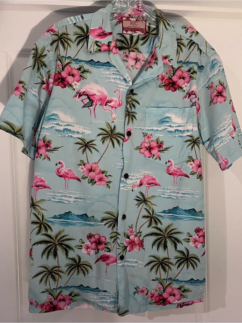 RJC Women’s Pink Flamingo Button-Down Shirt - Light Blue